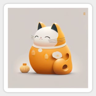 Japanese Orange Lucky Cat Sticker